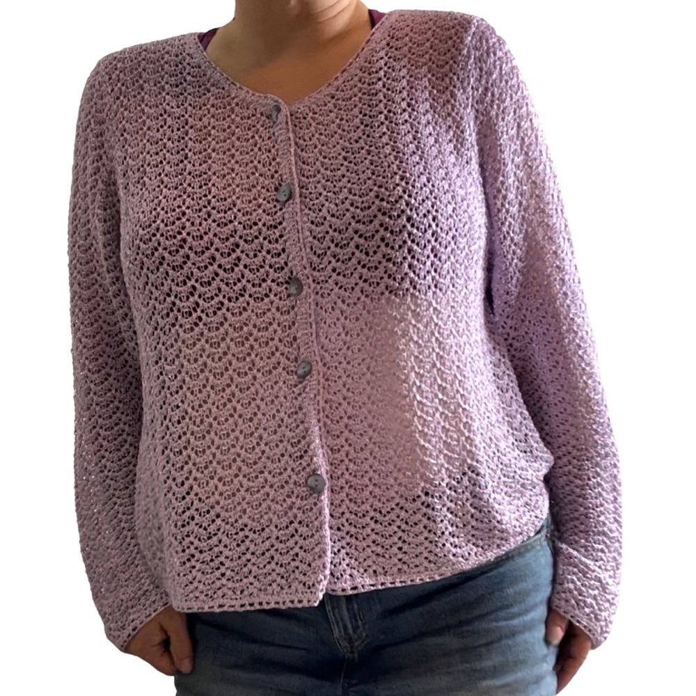 NWT Sigrid Olsen Lilac open knit cardigan - Size Misses XL - Picture 2 of 13